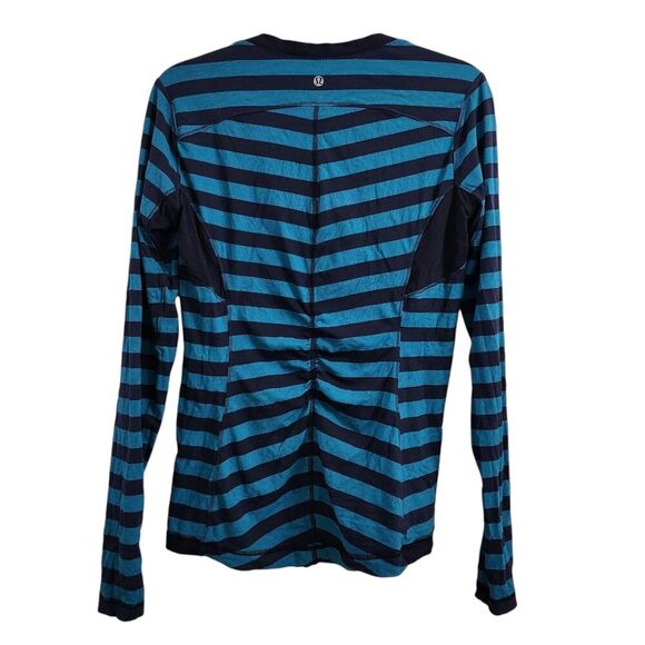 Lululemon Top 6 Blue Base Runner Long Sleeve Micro Macro Striped Surge Inkwell - Picture 2 of 9